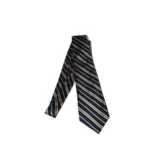 Vtg Lord & Taylor Silk Black Gold Stripe Tie Men’s Necktie